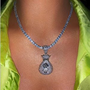 silver 18inch money bag tennis choker